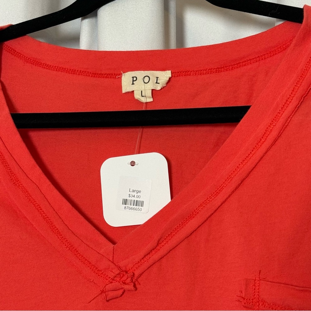 POL Raw Edge Oversized Cotton Tee Red Orange Large NWT - Picture 2 of 11
